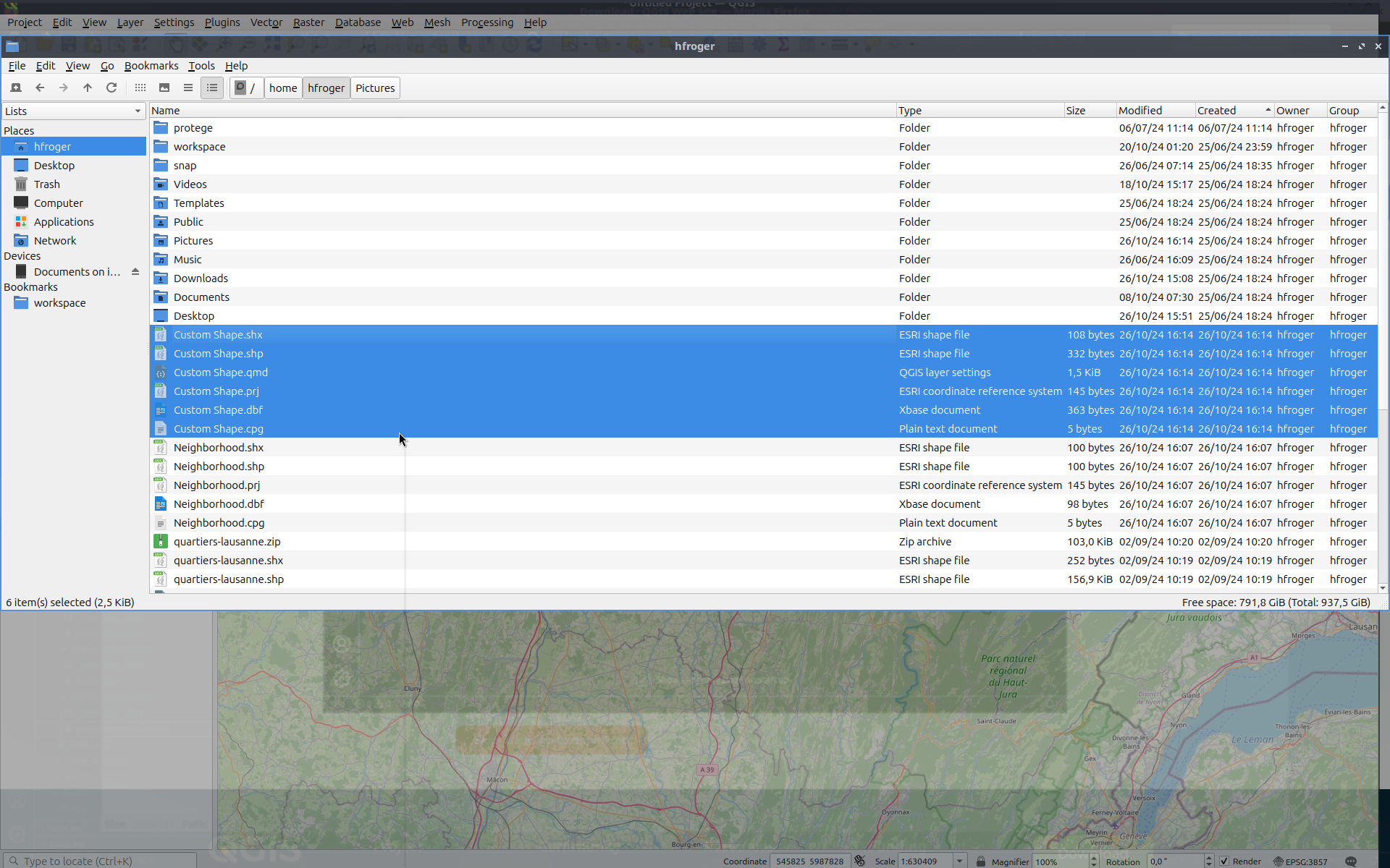 Locate the exported shapefile set