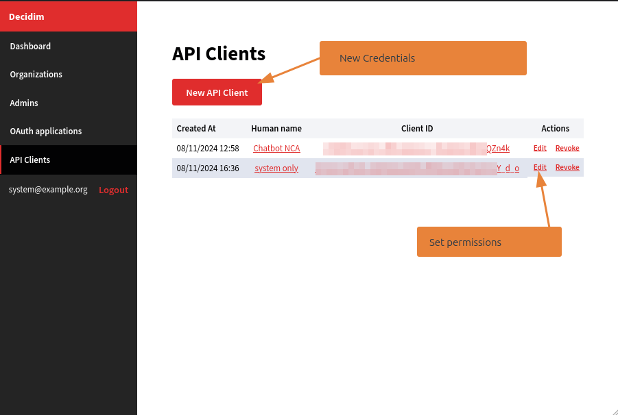 client Credential admin on Decidim