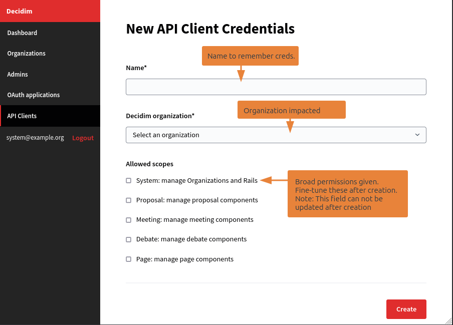 client Credential admin on Decidim